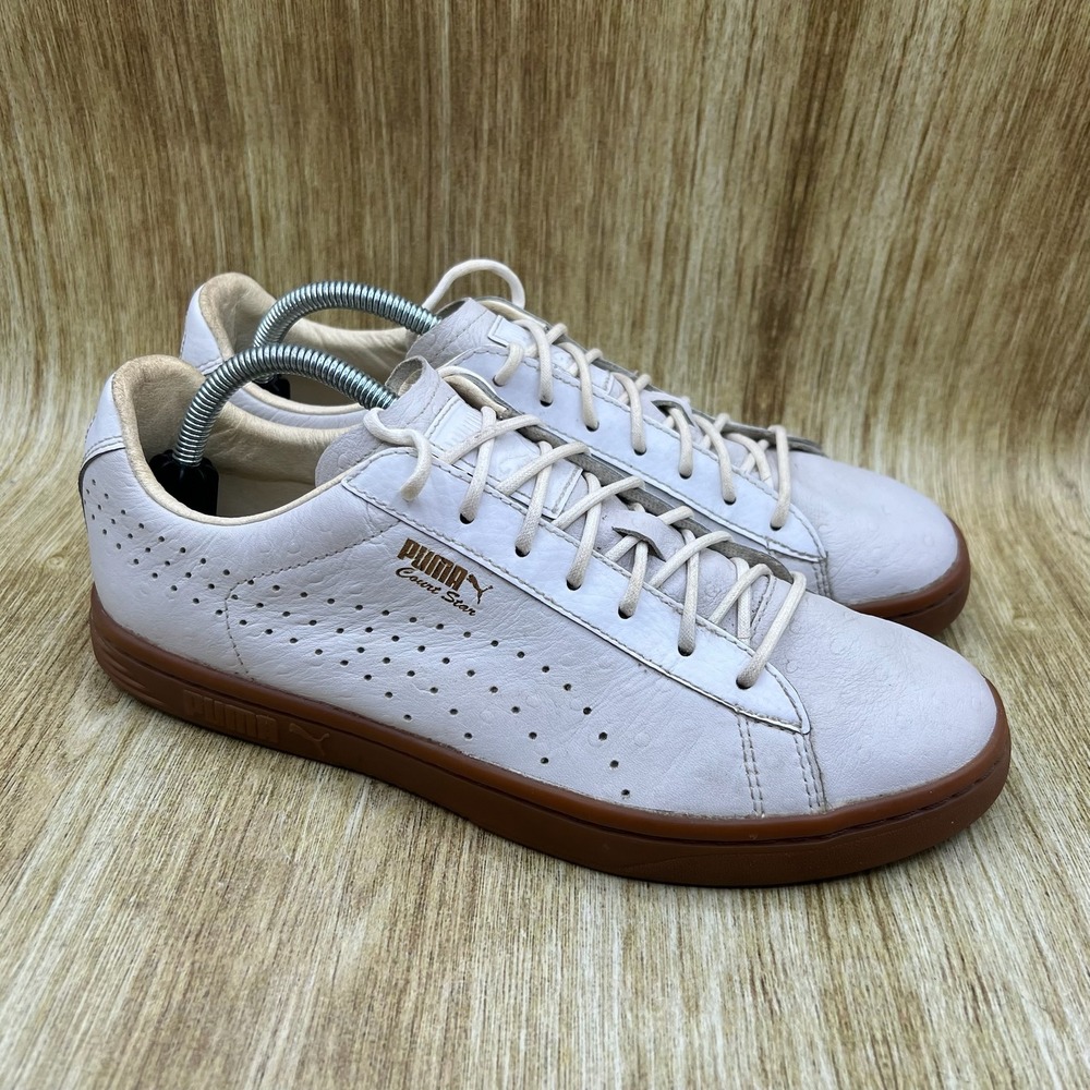 Puma Court Star Sneakers Men's 10 Off White Ostrich Leather Gum Sole 357255-01